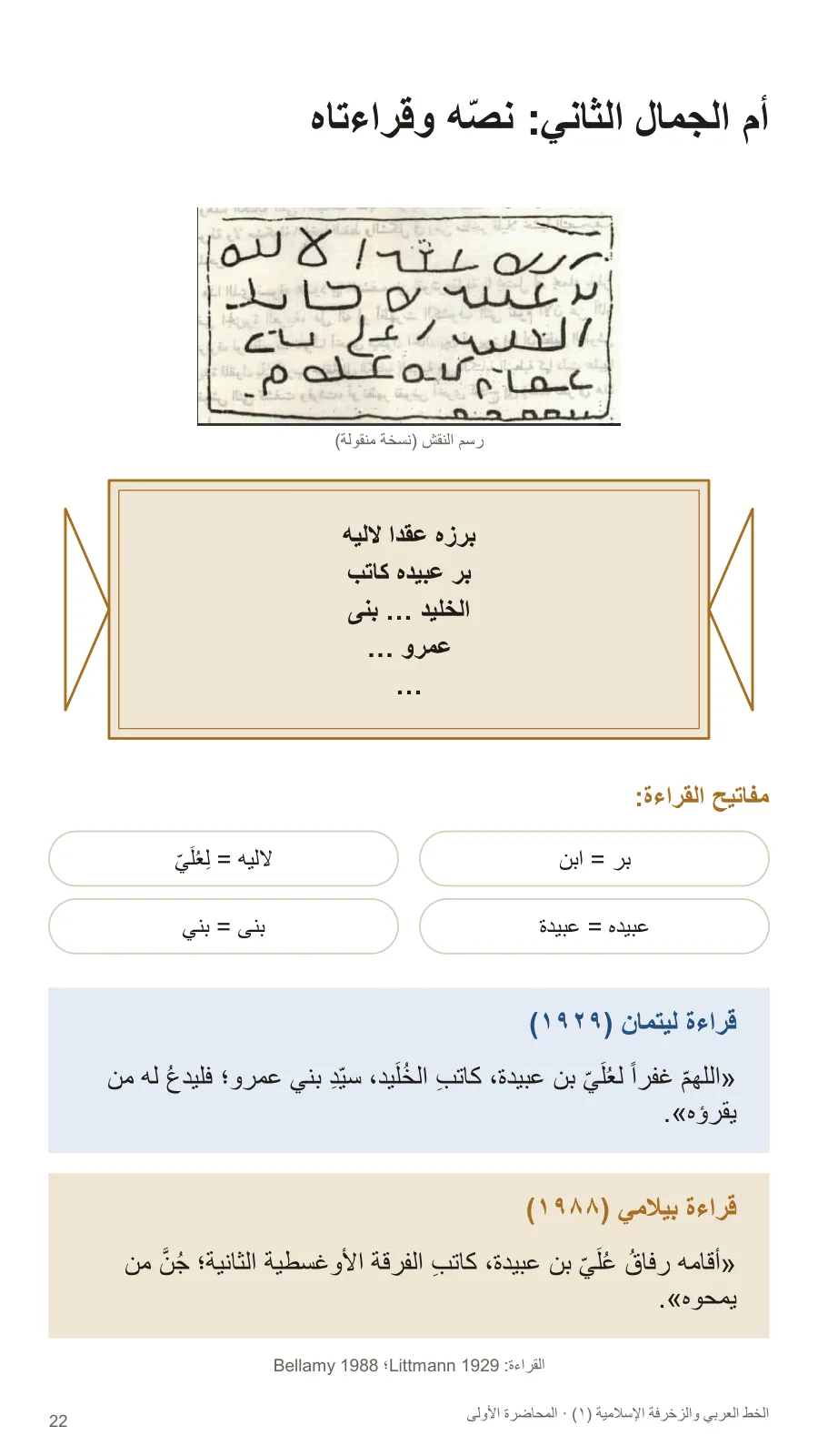 أم الجمال الثاني: نصّه وقراءتاه